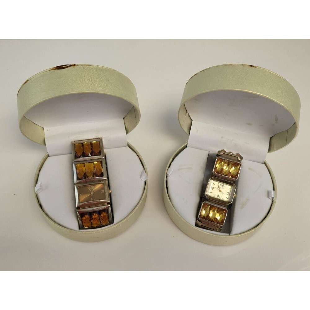 VALLETTA WOMENS' GLASS LINKS RECTANGLE CASE ANALOG QUARTZ‎ WATCH SET OF 2
